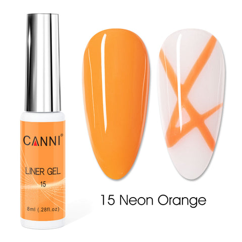 לק ג’ל מכחול דק | 8 מ”ל | מס’ 15 כתום נאון | LINER GEL | קאני CANNI