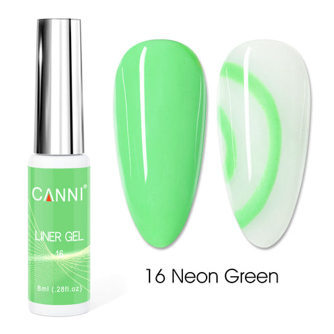לק ג’ל מכחול דק | 8 מ”ל | מס’ 16 ירוק נאון | LINER GEL | קאני CANNI