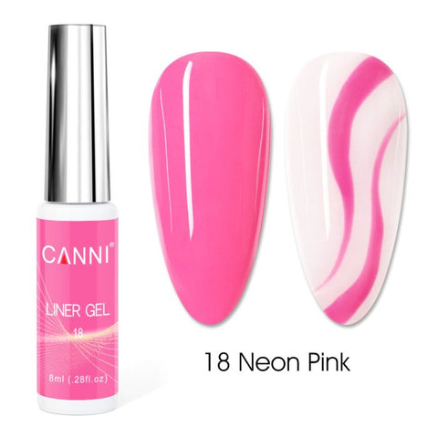 לק ג’ל מכחול דק | 8 מ”ל | מס’ 18 ורוד נאון | LINER GEL | קאני CANNI