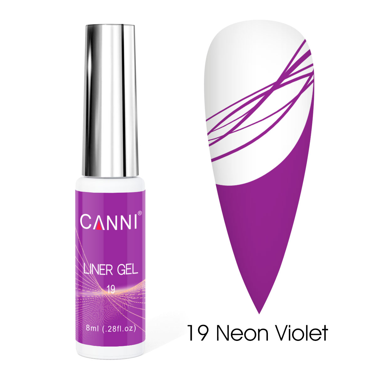 לק ג’ל מכחול דק | 8 מ”ל | מס’ 19 סגול נאון | LINER GEL | קאני CANNI