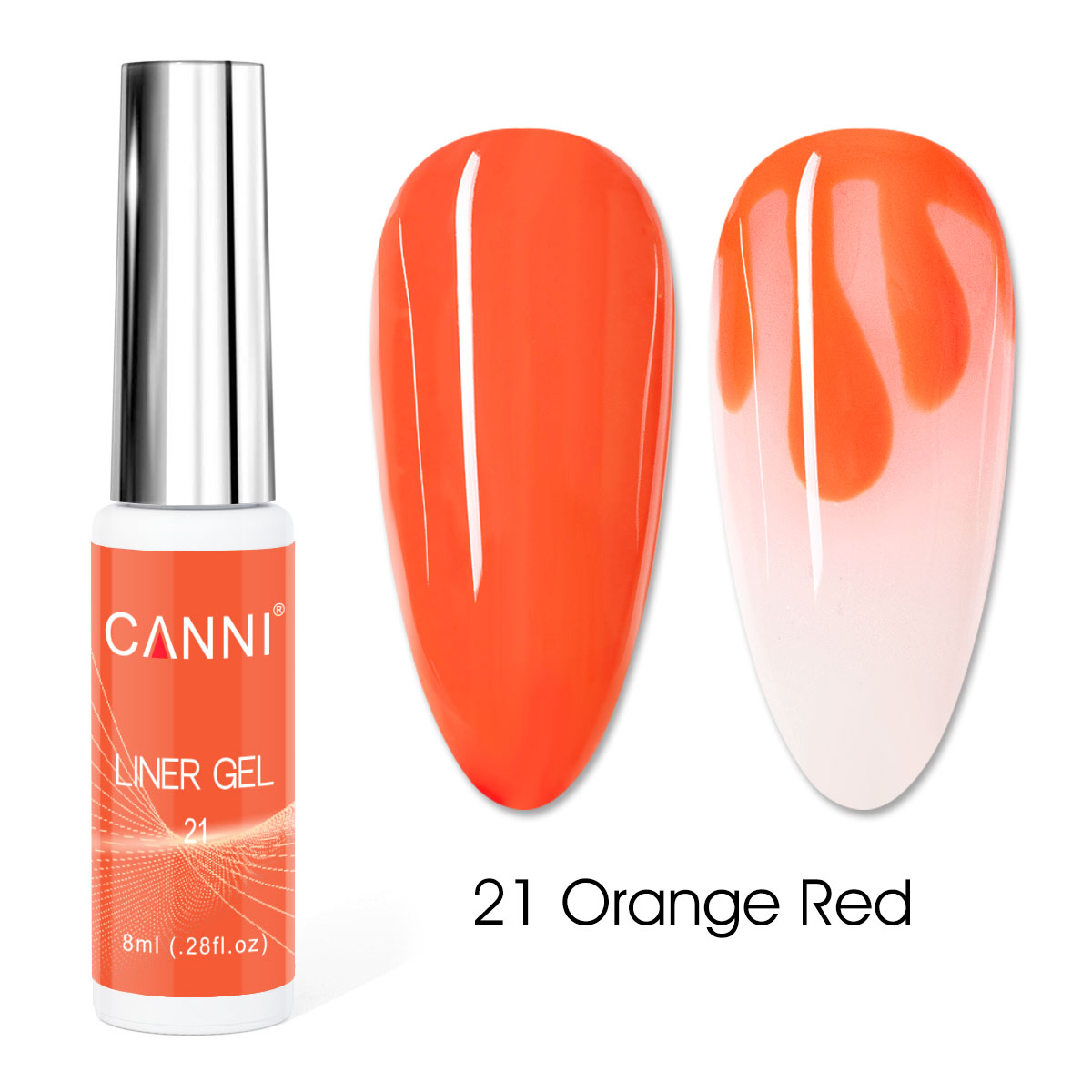 לק ג’ל מכחול דק | 8 מ”ל | מס’ 21 כתום כהה נאון | LINER GEL | קאני CANNI